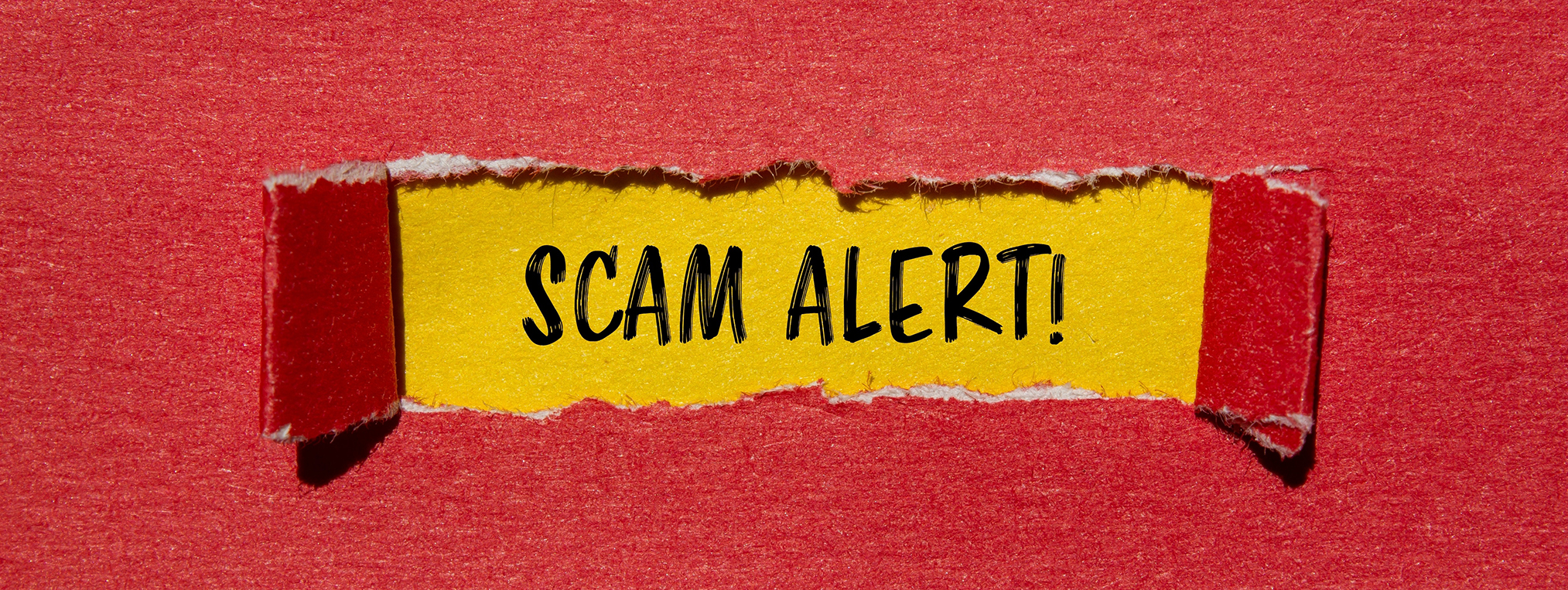 Scam,alert,words,written,on,ripped,red,paper,with,yellow